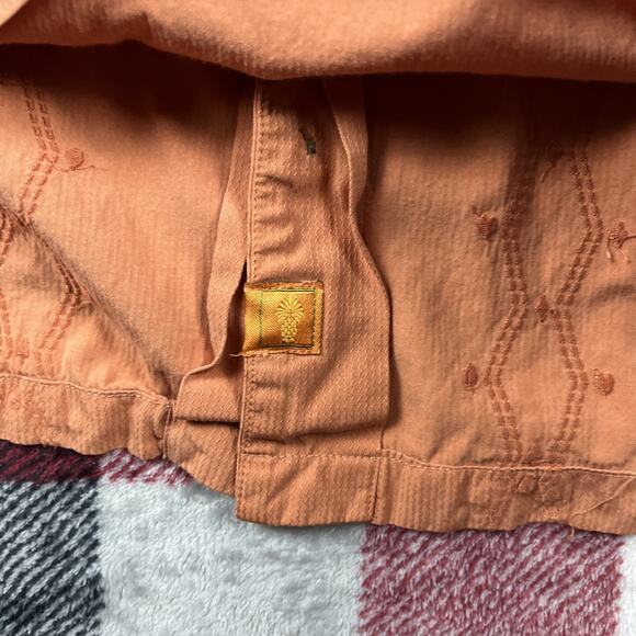 Tommy Bahama Shirt Mens XL Camp Orange Silk Cotton Embroidery Guayabera Bowling - Picture 6 of 8